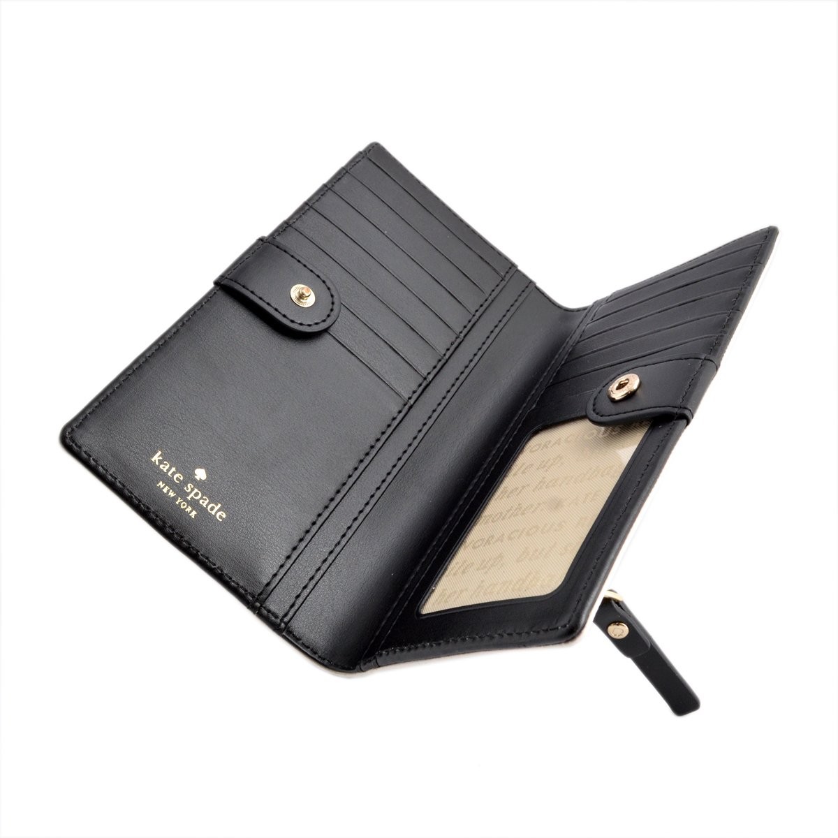 ケイトスペード Kate Spade PWRU4233 079 Black/Sandy Beach ボーダー柄 背面ファスナー小銭入れ付 二つ折り長財布 Fairmount Square Stacy