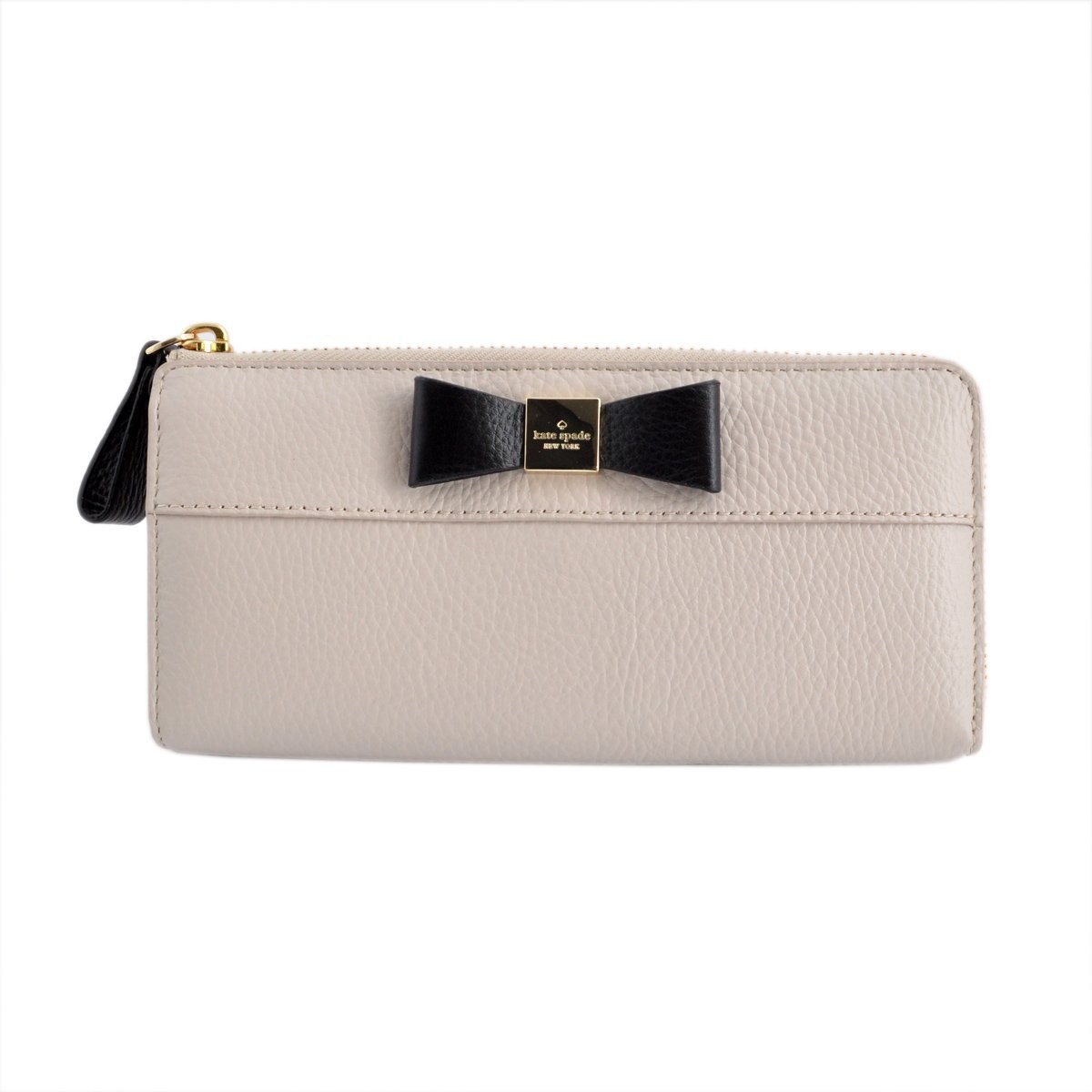 ケイトスペード Kate Spade PWRU4243 291 Crisp Linen/Black リボンモチーフ L字ファスナー長財布 Renny Drive Nisha