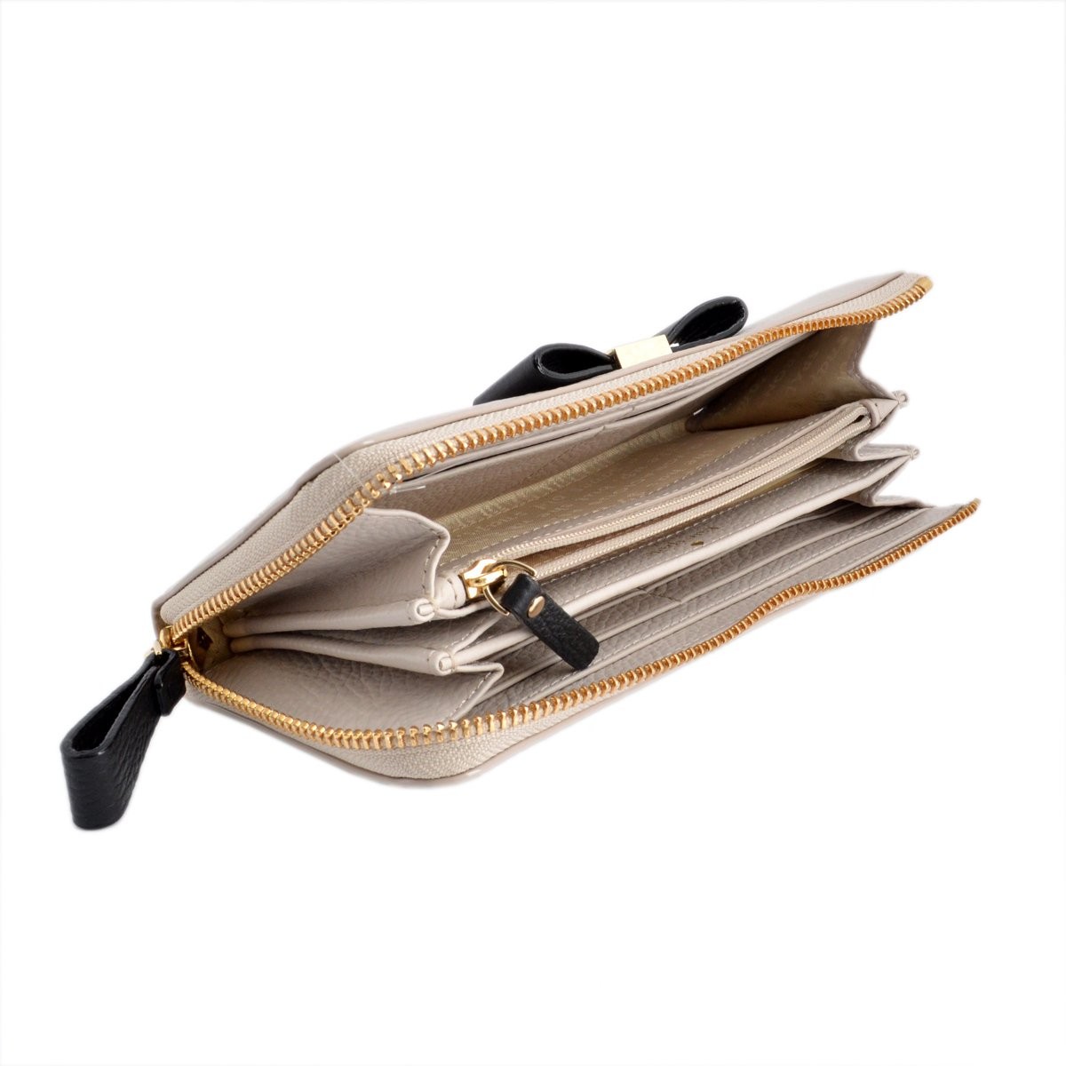 ケイトスペード Kate Spade PWRU4243 291 Crisp Linen/Black リボンモチーフ L字ファスナー長財布 Renny Drive Nisha