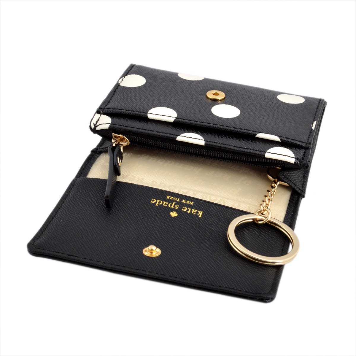 ケイトスペード Kate Spade PWRU4801 071 Black/Clotted Cream ドット柄 キーリング付 マルチケース 小銭・定期・カード入れ付 Cedar Street Dot Darla