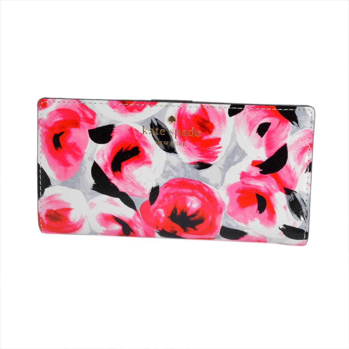 ケイトスペード Kate Spade PWRU4820 629 Posy Red Multi ローズプリント 背面ファスナー小銭入れ付 二つ折り長財布 Cedar Street Rose Stacy