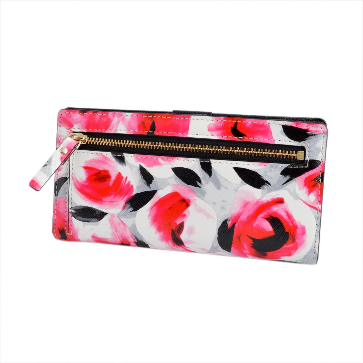 ケイトスペード Kate Spade PWRU4820 629 Posy Red Multi ローズプリント 背面ファスナー小銭入れ付 二つ折り長財布 Cedar Street Rose Stacy