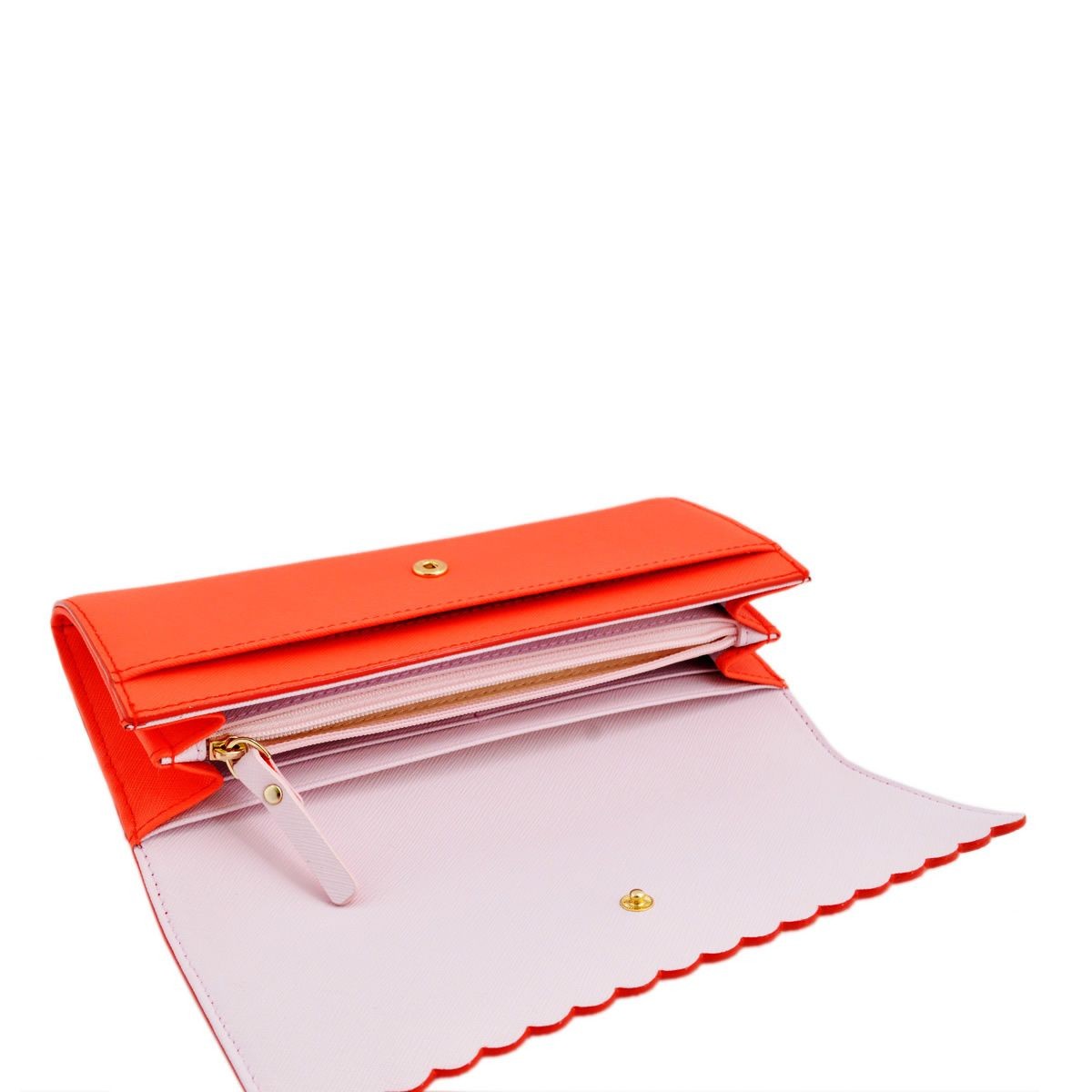 ケイトスペード Kate Spade PWRU4772 892 Bright Papaya/Pink Blush スカラップデザイン 内外バイカラー 二つ折り長財布 Cape Drive Cindy