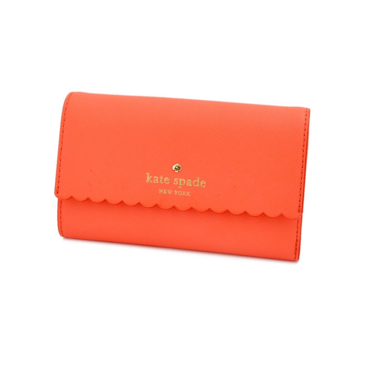 ケイトスペード Kate Spade PWRU4775 892 Bright Papaya/Pink Blush スカラップデザイン 内外バイカラー 定期・カード入れ付 三つ折り財布 Cape Drive Kieran
