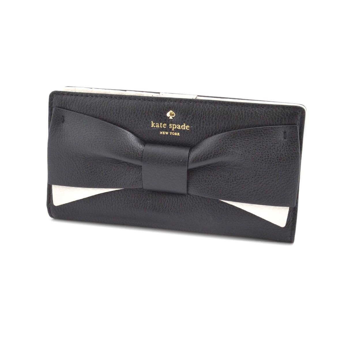 ケイトスペード Kate Spade PWRU4855 001 Black リボンモチーフ 背面ファスナー小銭入れ&定期入れ付 二つ折り長財布 Eden Lane Stacy