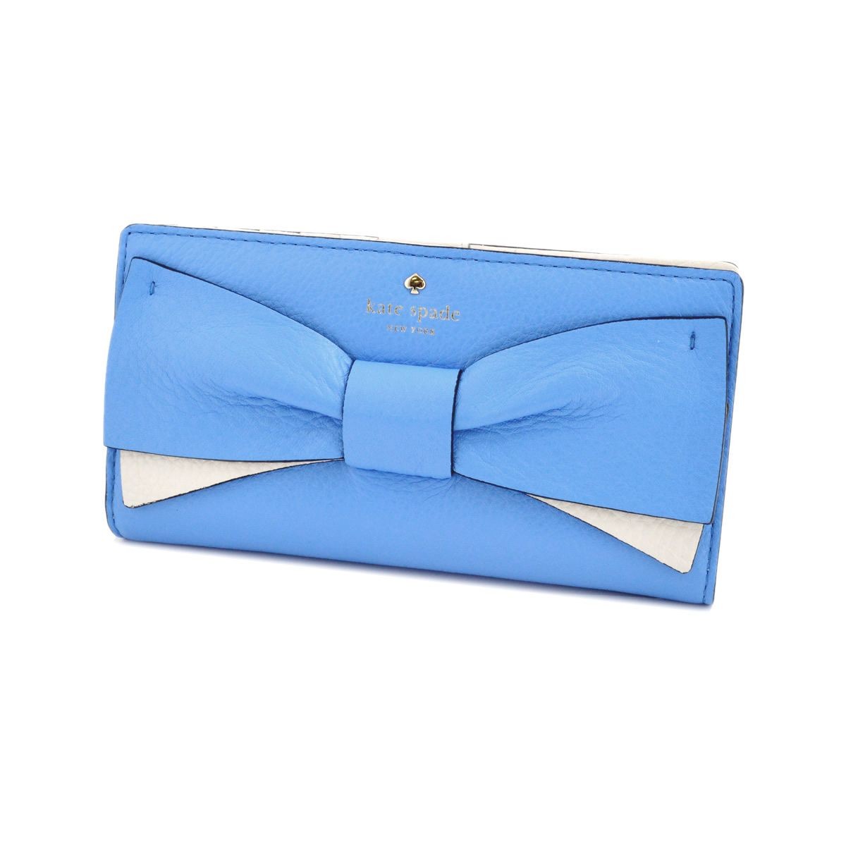 ケイトスペード Kate Spade PWRU4855 483 Alice Blue リボンモチーフ 背面ファスナー小銭入れ&定期入れ付 二つ折り長財布 Eden Lane Stacy