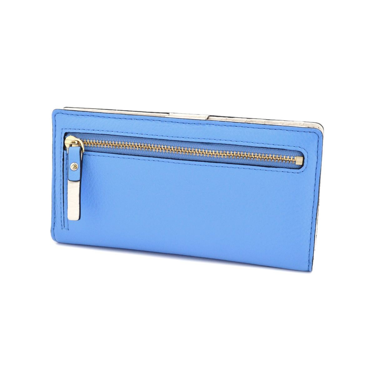 ケイトスペード Kate Spade PWRU4855 483 Alice Blue リボンモチーフ 背面ファスナー小銭入れ&定期入れ付 二つ折り長財布 Eden Lane Stacy