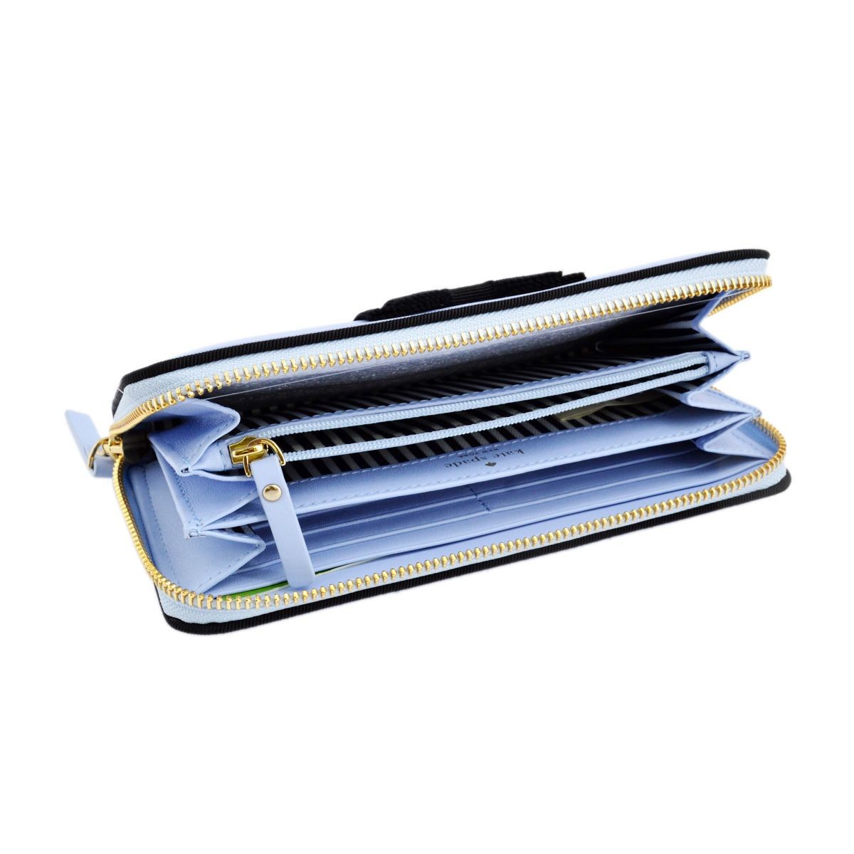 ケイトスペード Kate Spade PWRU4873 477 Sky Blue グログランリボン ラウンドファスナー長財布 Kingsley Avenue Lacey