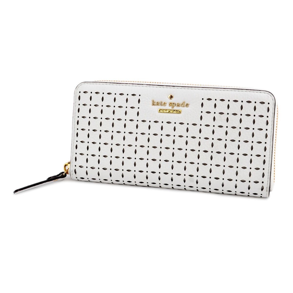 ケイトスペード Kate Spade PWRU4879 125 Bright White ダイヤ型 カットアウトデザイン ラウンドファスナー長財布 Milton Lane Lacey