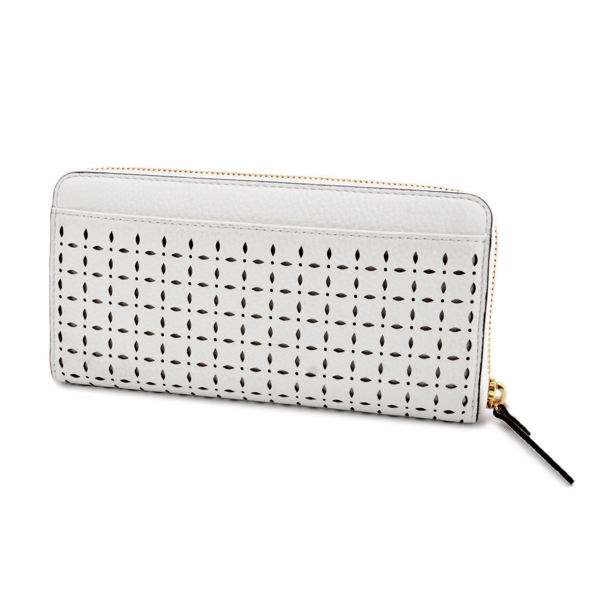 ケイトスペード Kate Spade PWRU4879 125 Bright White ダイヤ型 カットアウトデザイン ラウンドファスナー長財布 Milton Lane Lacey