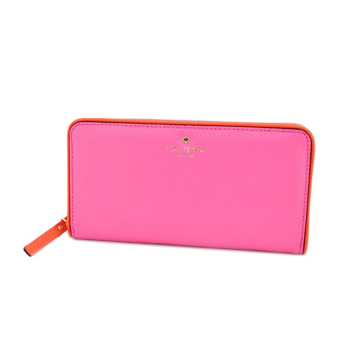 ケイトスペード Kate Spade PWRU4938 954 Tulip Pink/Bright Papaya バイピング バイカラー ラウンドファスナー長財布 Cobble Hill Lacey