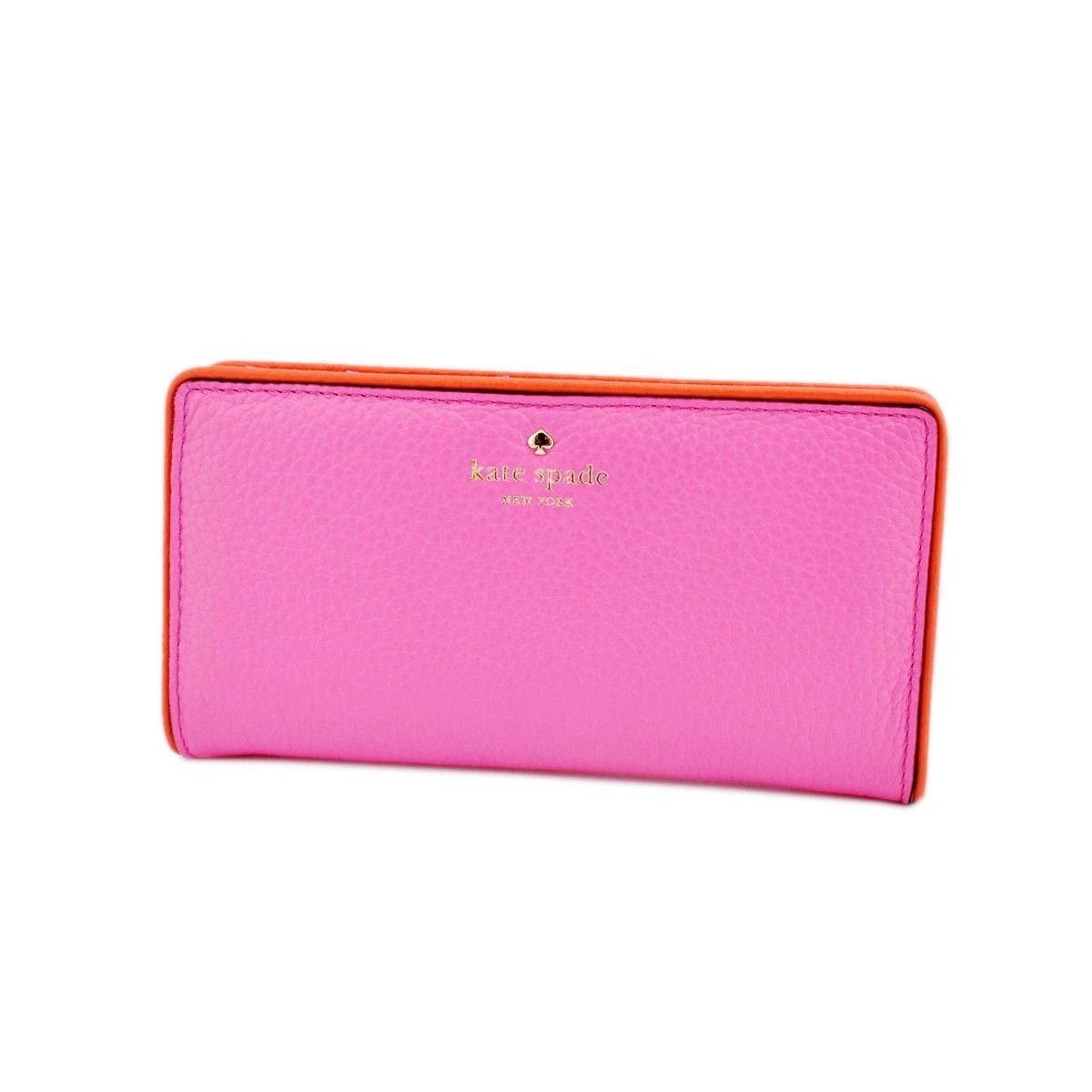 ケイトスペード Kate Spade PWRU4939 954 Tulip Pink/Bright Papaya バイピング バイカラー 背面ファスナー小銭入れ&定期入れ付 二つ折り長財布 Cobble Hill Stacy