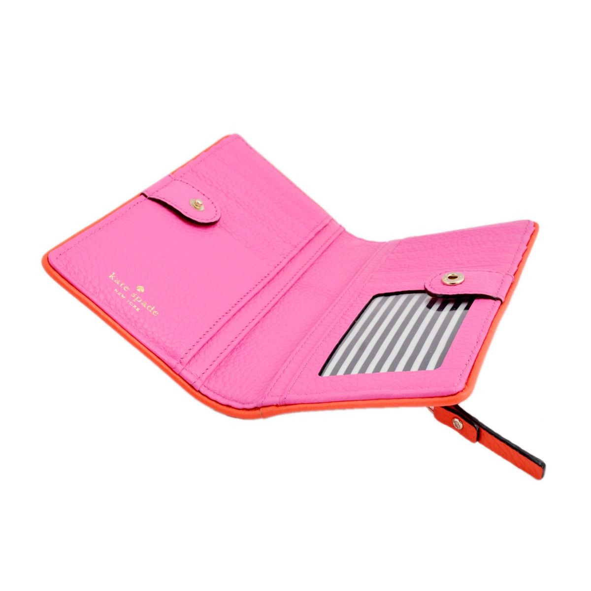 ケイトスペード Kate Spade PWRU4939 954 Tulip Pink/Bright Papaya バイピング バイカラー 背面ファスナー小銭入れ&定期入れ付 二つ折り長財布 Cobble Hill Stacy