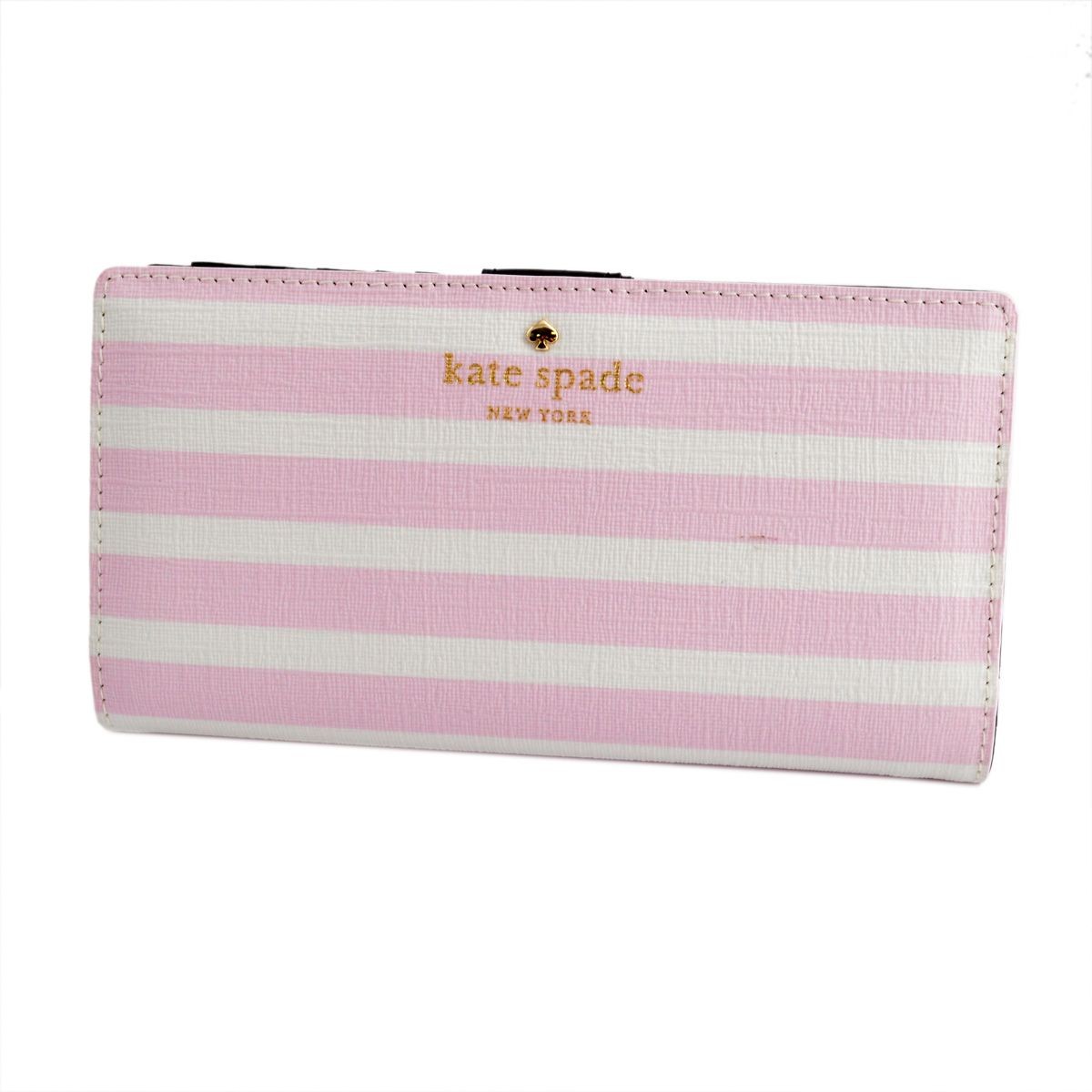 ケイトスペード Kate Spade PWRU4233 188 Pink Blush/Cream ボーダー柄 背面ファスナー小銭入れ付 二つ折り長財布 Farimont Square Stacy