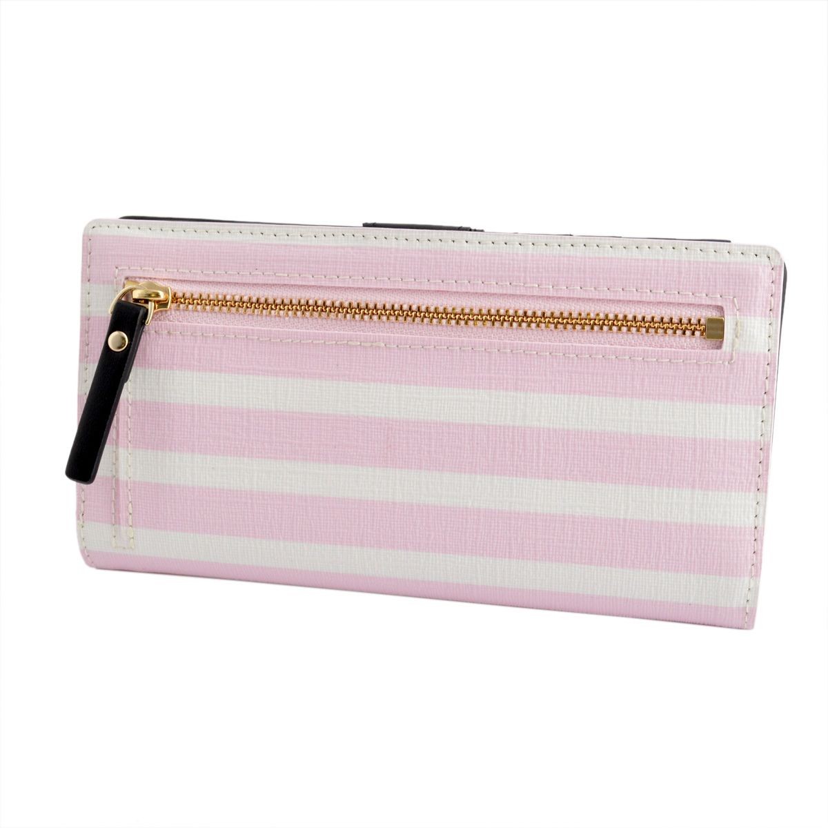 ケイトスペード Kate Spade PWRU4233 188 Pink Blush/Cream ボーダー柄 背面ファスナー小銭入れ付 二つ折り長財布 Farimont Square Stacy