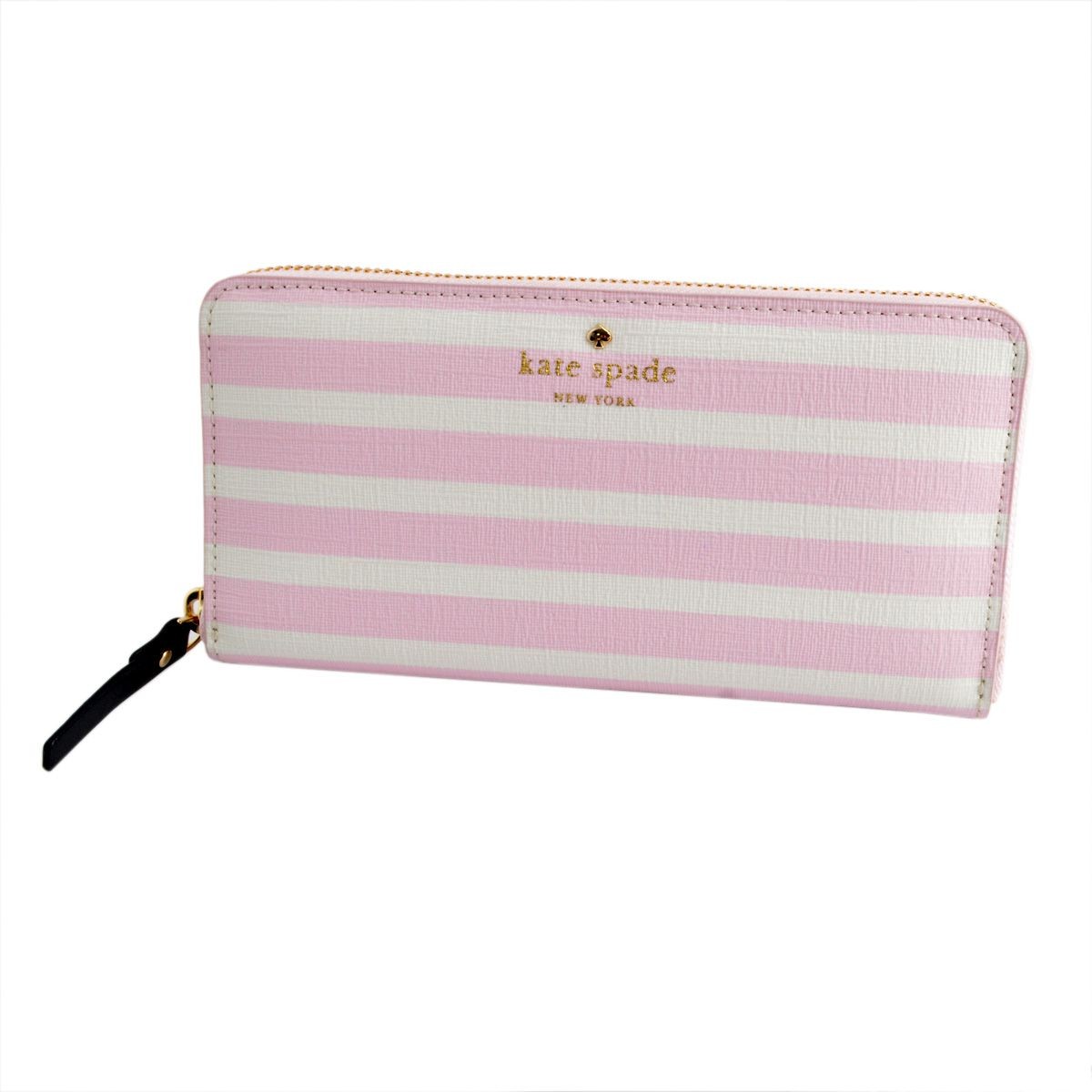 ケイトスペード Kate Spade PWRU4235 188 Pink Blush/Cream ボーダー柄 ラウンドファスナー長財布 Farimont Square Lacey