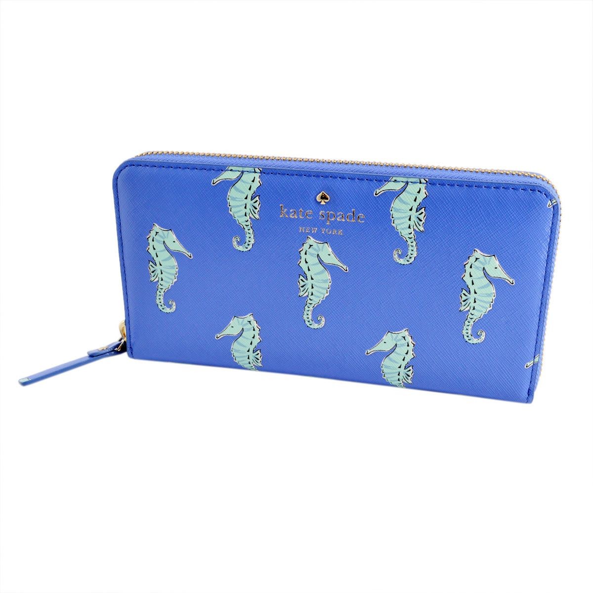ケイトスペード Kate Spade PWRU4959 488 Adventure Blue タツノオトシゴ プリント ラウンドファスナー長財布 Cedar Street Seahorses Lacey