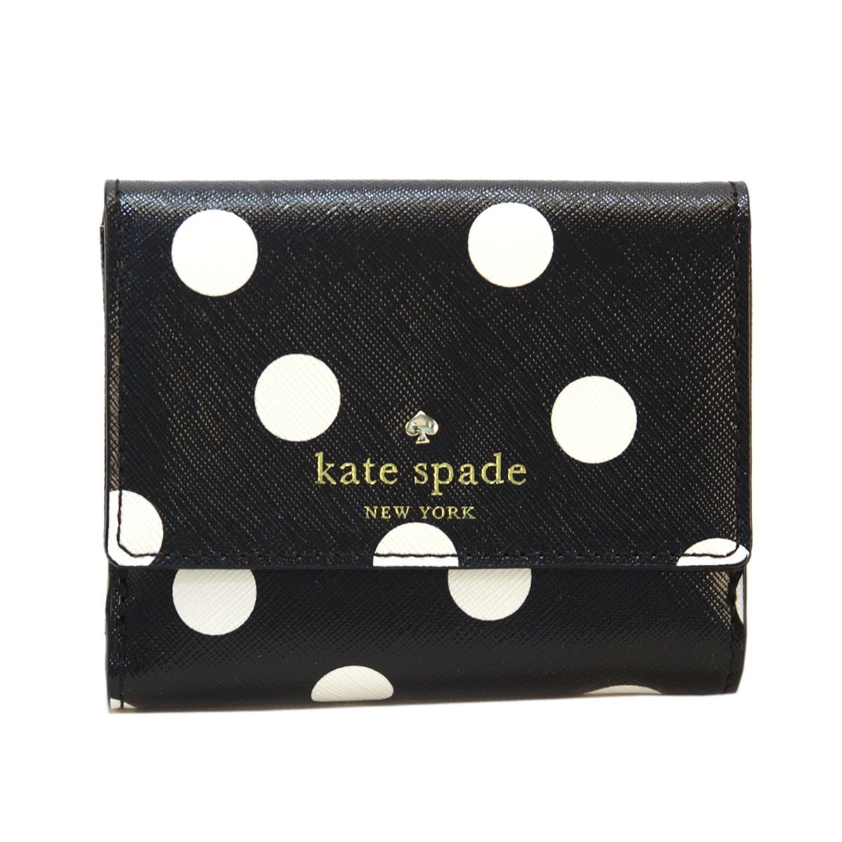 ケイトスペード Kate Spade PWRU4809 071 Black/Cotted Cream ドット柄 二つ折り ミニ財布 Cedar Street Dot Tavy