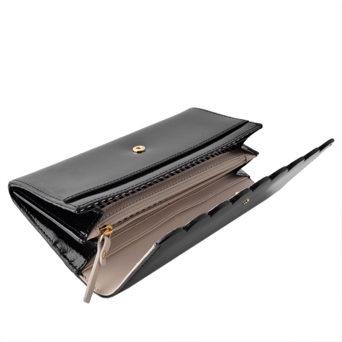 ケイトスペード Kate Spade PWRU5165 290 スカラップデザイン 内外バイカラー　二つ折り長財布 LILY AVENUE PATENT cindy