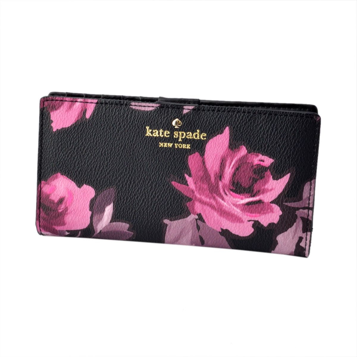 ケイトスペード Kate Spade PWRU5234 098 ローズプリント 背面ファスナー小銭入れ＆定期入れ付 二つ折り長財布 HAWTHORNE LANE ROSES stacy