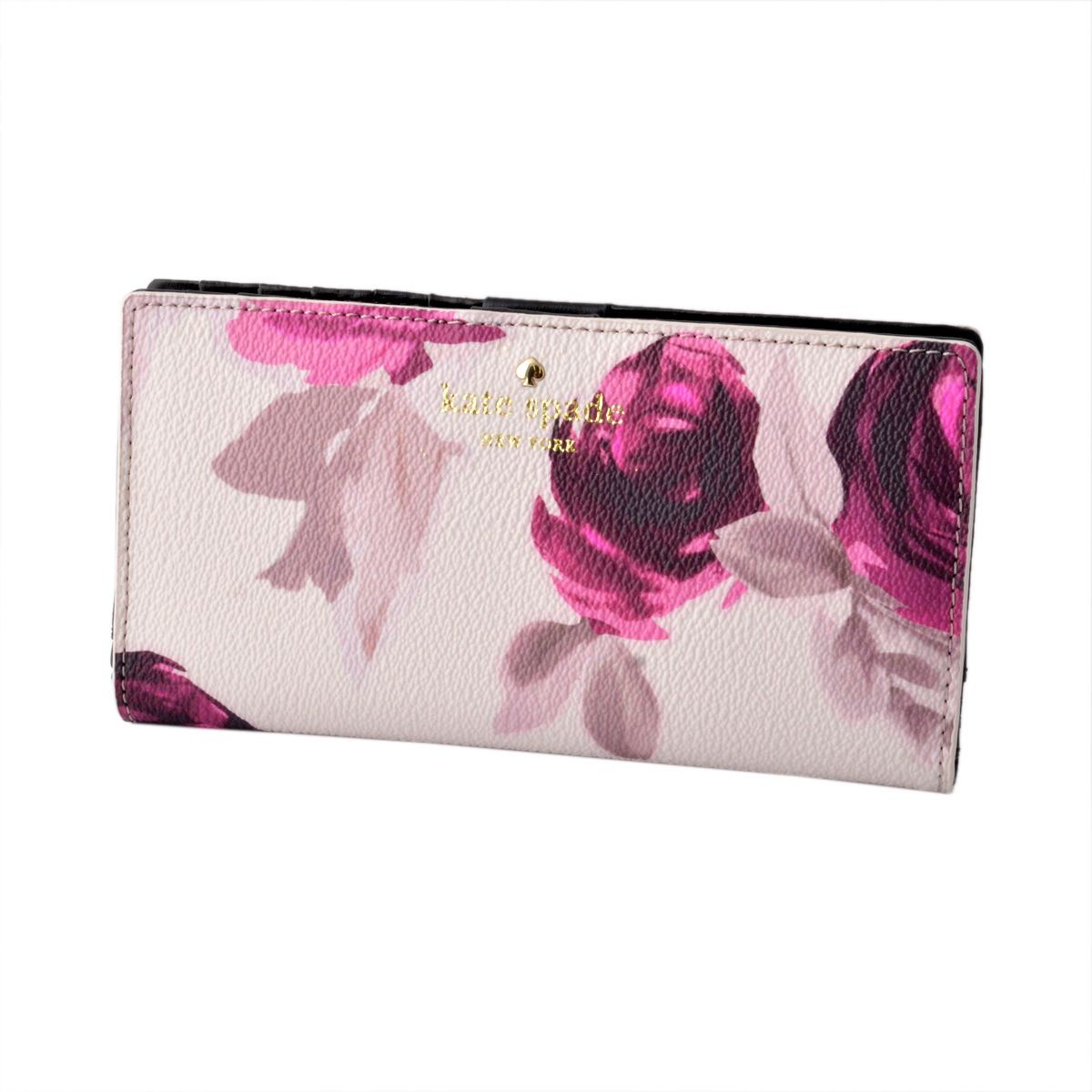 ケイトスペード Kate Spade PWRU5234 515 ローズプリント 背面ファスナー小銭入れ＆定期入れ付 二つ折り長財布 HAWTHORNE LANE ROSES stacy