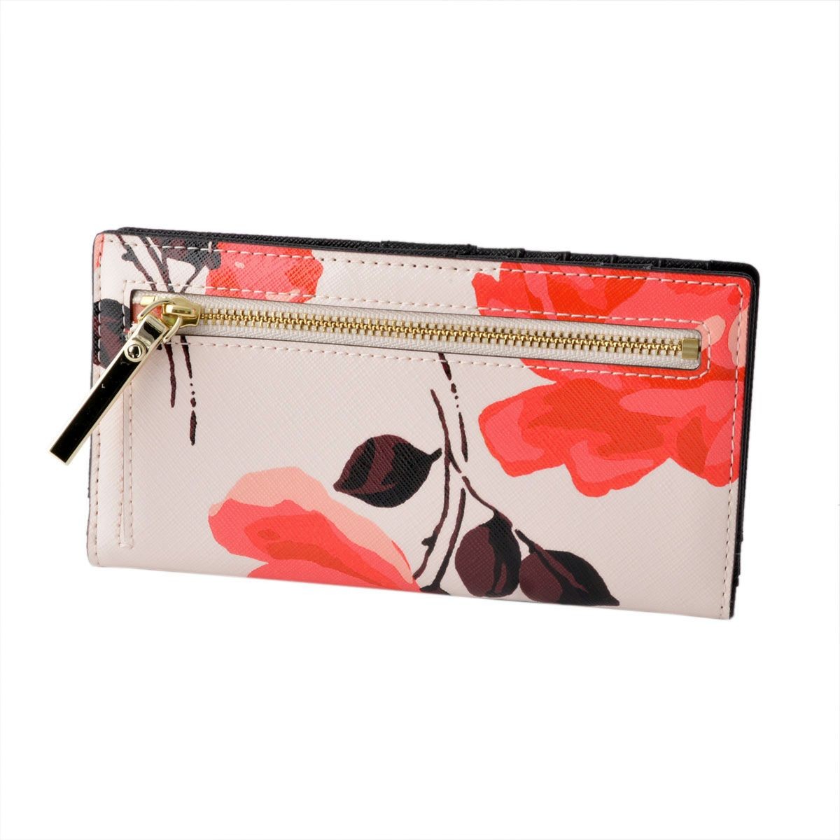 ケイトスペード Kate Spade PWRU5538 258 ローズプリント 背面ファスナー小銭入れ＆定期入れ付 二つ折り長財布 CAMERON STREET ROSES stacy