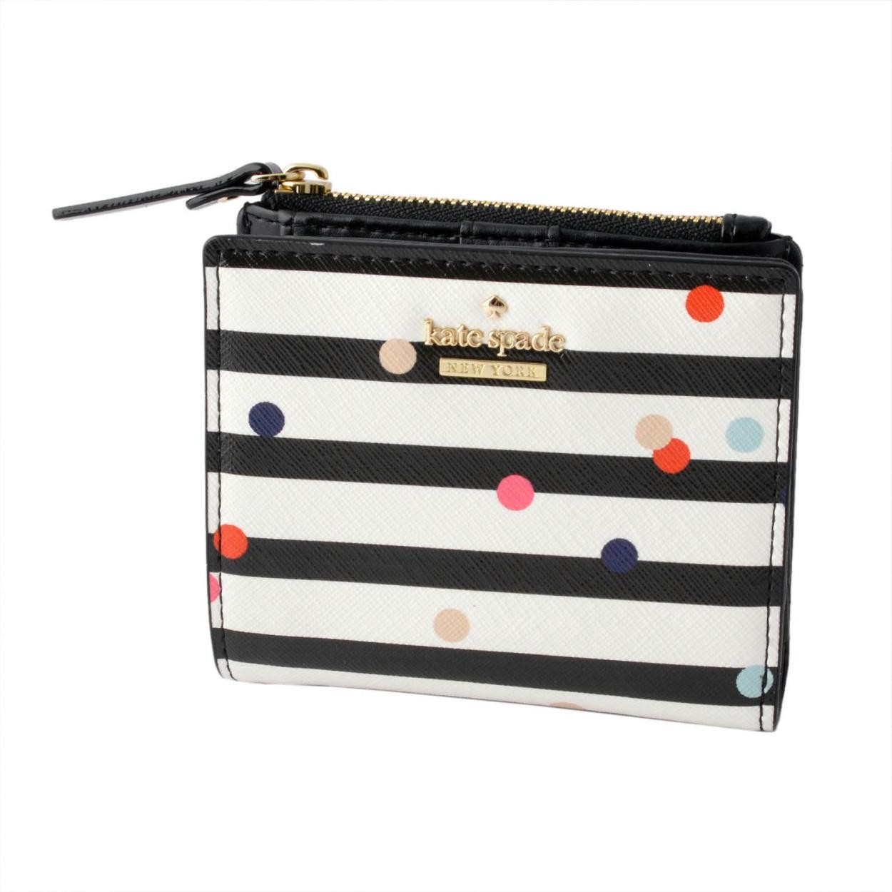 ケイトスペード Kate Spade PWRU5520 974 ボーダー×ドット柄 パスケース付 二つ折り ミニ財布 CAMERON STREET confetti dot adalyn