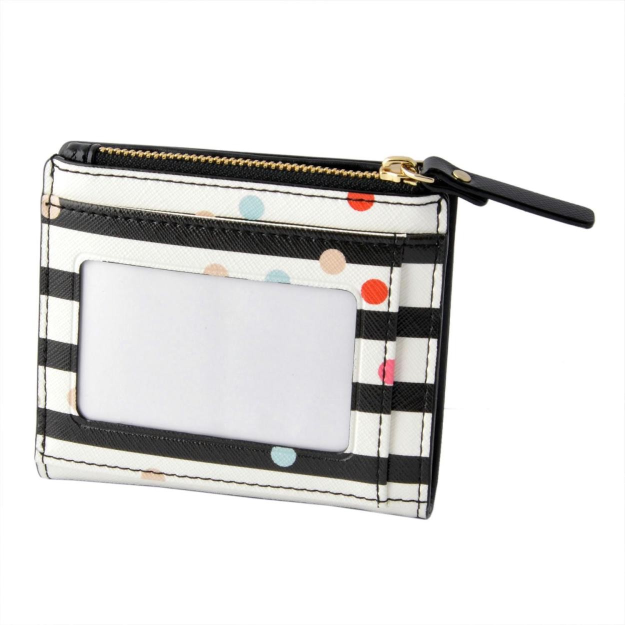 ケイトスペード Kate Spade PWRU5520 974 ボーダー×ドット柄 パスケース付 二つ折り ミニ財布 CAMERON STREET confetti dot adalyn