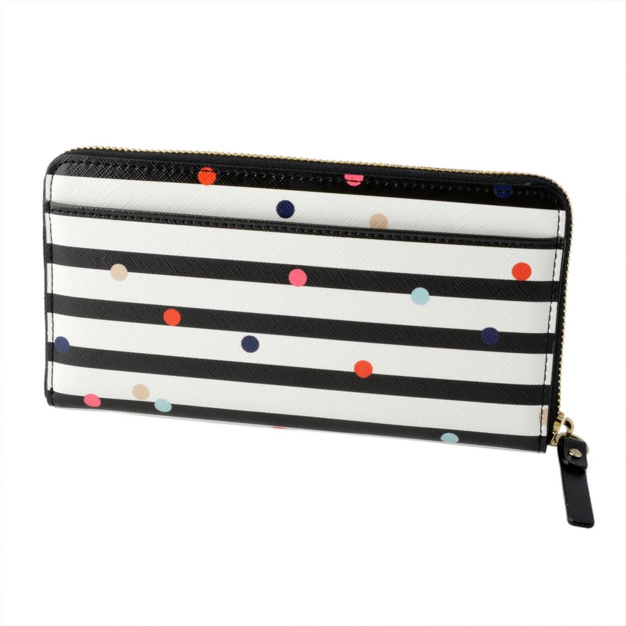 ケイトスペード Kate Spade PWRU5525 974 ボーダー×ドット柄 ラウンドファスナー長財布 ロングウォレット CAMERON STREET confetti dot lacey