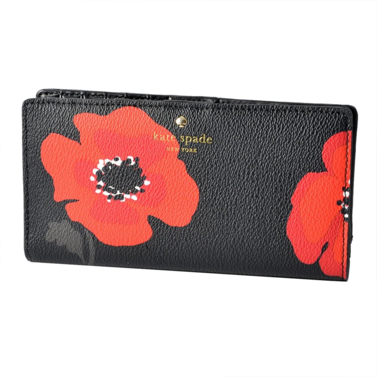 ケイトスペード Kate Spade PWRU5894 098 ポピープリント 背面ファスナー小銭入れ＆定期入れ付 二つ折り長財布 HYDE LANE POPPY stacy