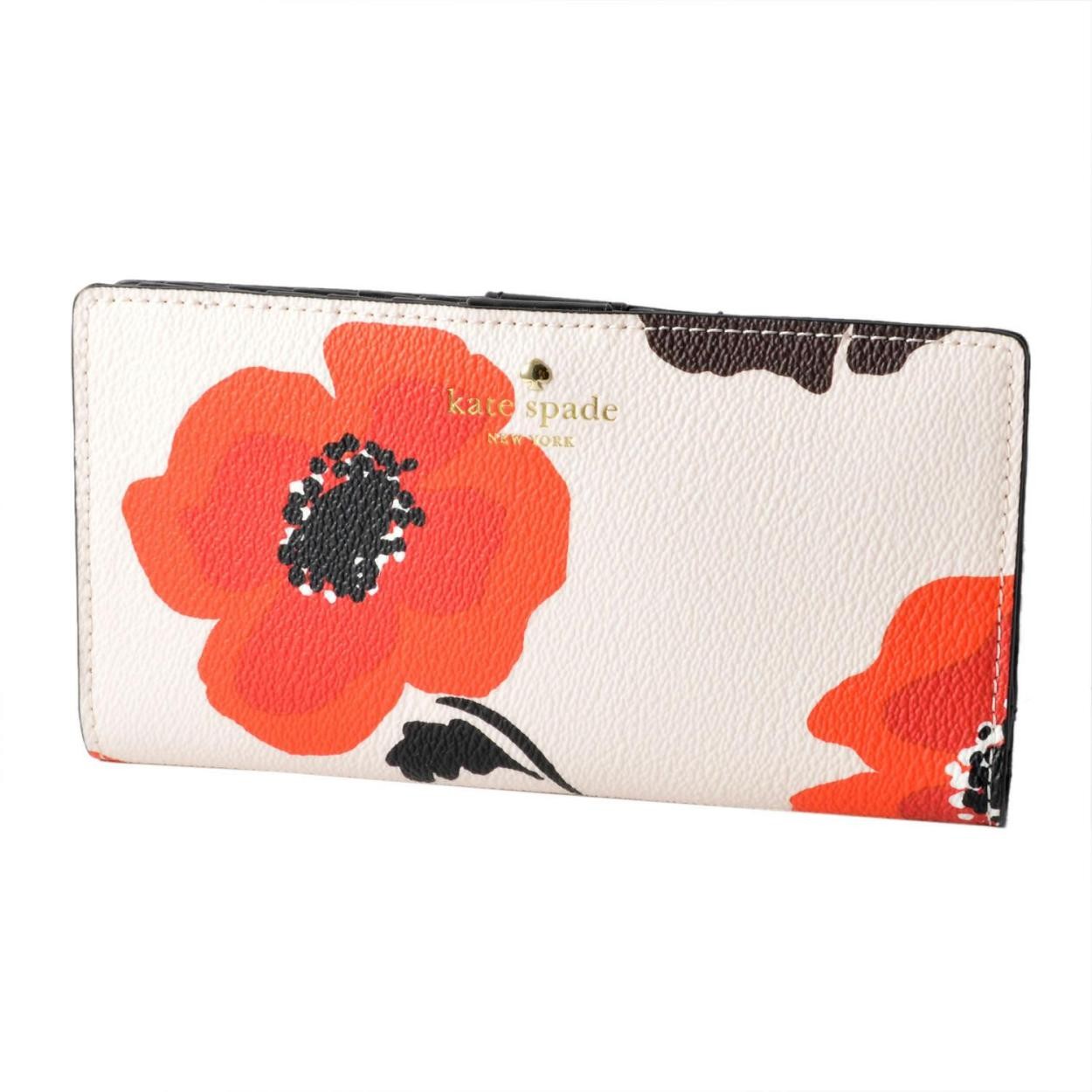 ケイトスペード Kate Spade PWRU5894 642 ポピープリント 背面ファスナー小銭入れ＆定期入れ付 二つ折り長財布 HYDE LANE POPPY stacy