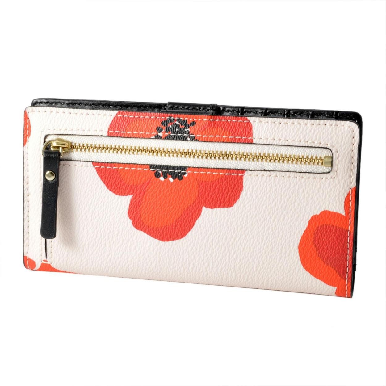 ケイトスペード Kate Spade PWRU5894 642 ポピープリント 背面ファスナー小銭入れ＆定期入れ付 二つ折り長財布 HYDE LANE POPPY stacy