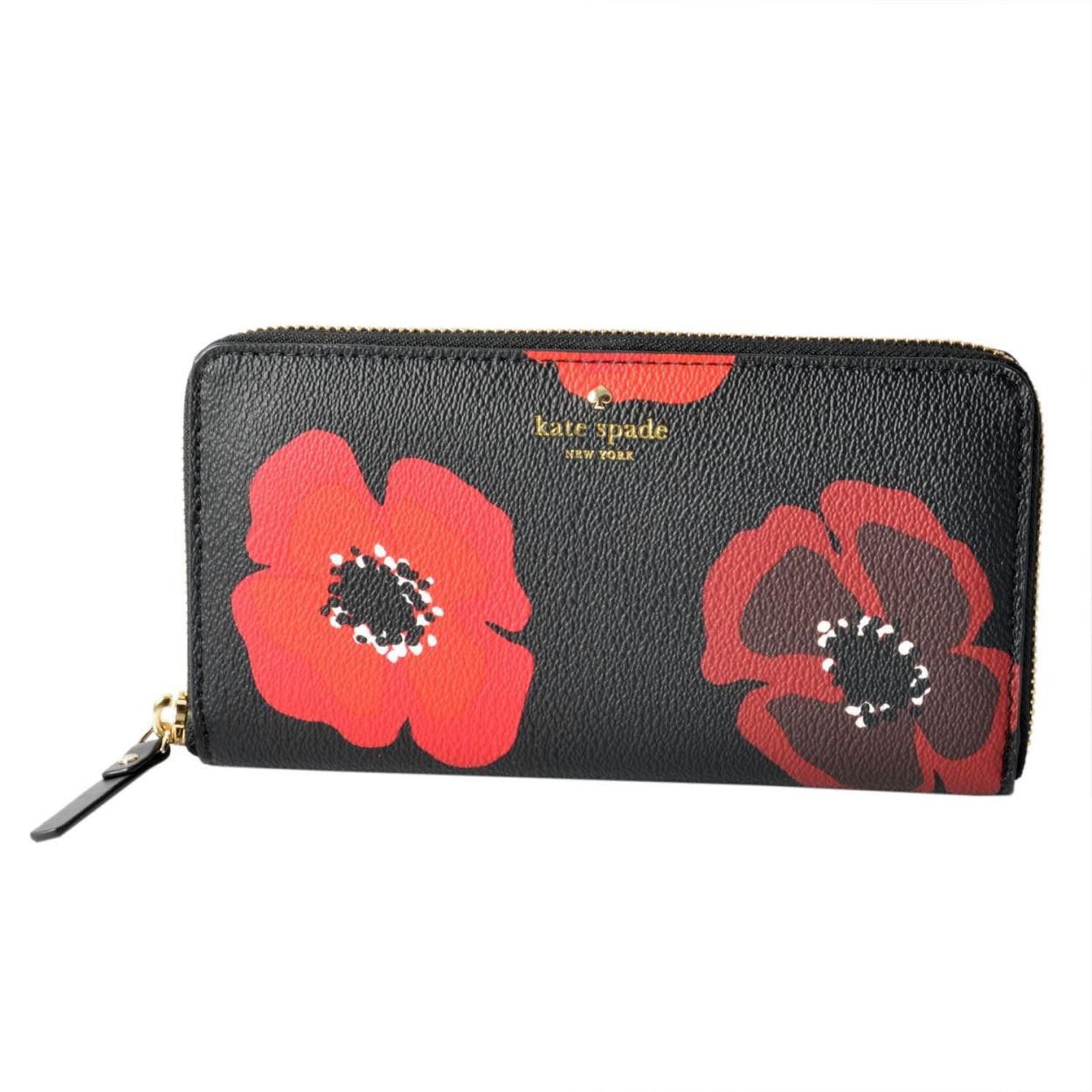 ケイトスペード Kate Spade PWRU5896 098 ポピープリント  取り外し可能な小銭入れ付 ラウンドファスナー長財布 HYDE LANE POPPY michele