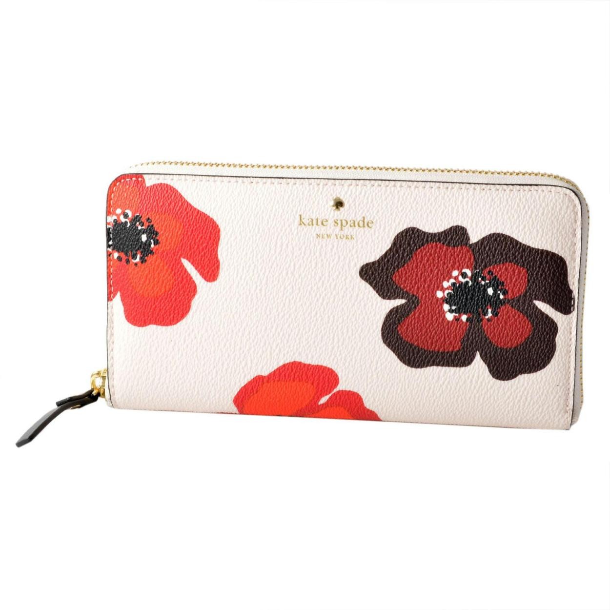 ケイトスペード Kate Spade PWRU5896 642 ポピープリント  取り外し可能な小銭入れ付 ラウンドファスナー長財布 HYDE LANE POPPY michele