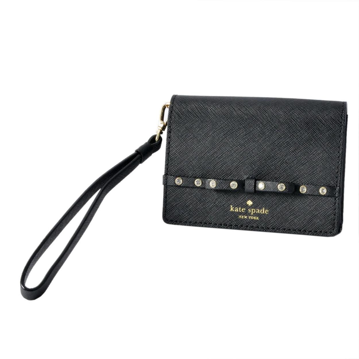 ケイトスペード Kate Spade PWRU5956 001 リボン＆ラインストーン ストラップ付 マルチケース 定期・カード入れ ELLIOTT STREET clemy