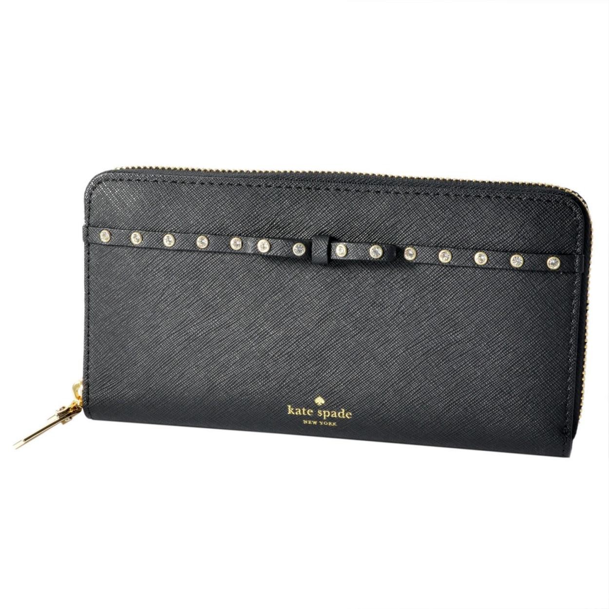 ケイトスペード Kate Spade PWRU5962 001 リボン＆ラインストーン ラウンドファスナー長財布 ELLIOTT STREET lacey