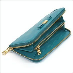 ミュウミュウ  マドラス リボンモチーフ ラウンドファスナー長財布 5M0506 MADRAS FIOCCO TURCHESE