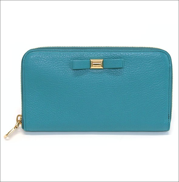 ミュウミュウ  マドラス リボンモチーフ ラウンドファスナー長財布 5M0506 MADRAS FIOCCO TURCHESE