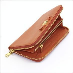 ミュウミュウ  マドラス リボンモチーフ ラウンドファスナー長財布 5M0506 MADRAS FIOCCO PAPAYA