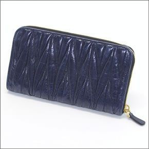 ミュウミュウ  マテラッセ ラックス ギャザー ラウンドファスナー長財布 5M0506 MATELASSE LUX BLUETTE