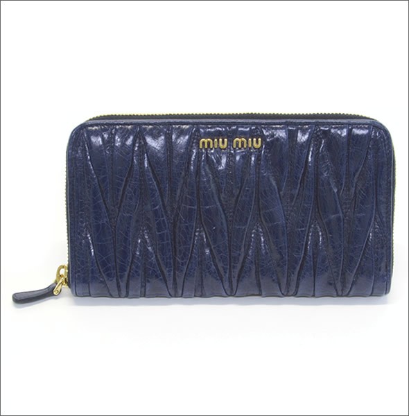 ミュウミュウ  マテラッセ ラックス ギャザー ラウンドファスナー長財布 5M0506 MATELASSE LUX BLUETTE