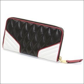 ミュウミュウ  ナッパ バイカーカラー キルティング ラウンドファスナー長財布 5M0506 NAPPA BIKER COLOUR NERO+BIANCO