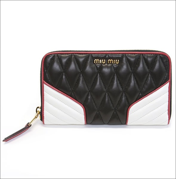 ミュウミュウ  ナッパ バイカーカラー キルティング ラウンドファスナー長財布 5M0506 NAPPA BIKER COLOUR NERO+BIANCO