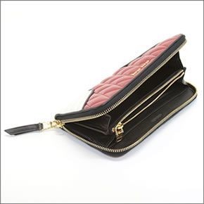 ミュウミュウ  ナッパ バイカーカラー キルティング ラウンドファスナー長財布 5M0506 NAPPA BIKER COLOUR ROSSO+BIANCO