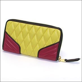 ミュウミュウ  ナッパ バイカーカラー キルティング ラウンドファスナー長財布 5M0506 NAPPA BIKER COLOUR SOLE+AZALEA