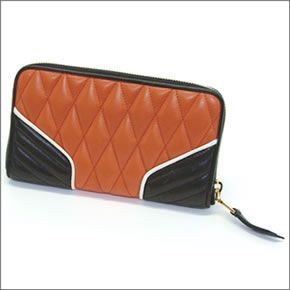 ミュウミュウ  ナッパ バイカーカラー キルティング ラウンドファスナー長財布 5M0506 NAPPA BIKER COLOUR PAPAYA+NERO