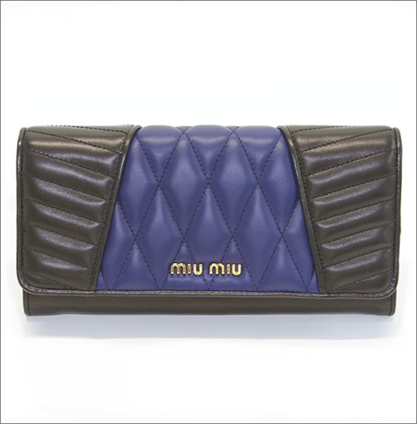 ミュウミュウ  ナッパ バイカーカラー キルティング 二つ折り長財布 5M1109 NAPPA BIKER COLOUR INCHIOSTRO+NERO
