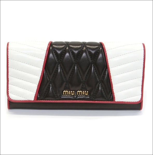 ミュウミュウ  ナッパ バイカーカラー キルティング 二つ折り長財布 5M1109 NAPPA BIKER COLOUR NERO+BIANCO