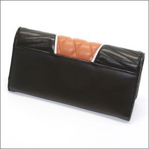 ミュウミュウ  ナッパ バイカーカラー キルティング 二つ折り長財布 5M1109 NAPPA BIKER COLOUR PAPAYA+NERO