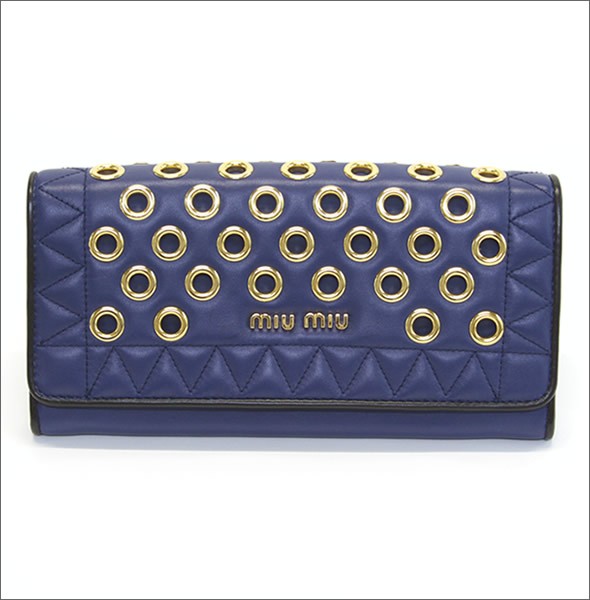 ミュウミュウ  ナッパ ヴェレ パンチング 二つ折り長財布 5M1109 NAPPA VELE INCHIOSTRO